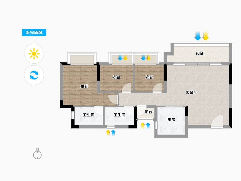 重庆-重庆市-电建清韵阶庭-74.30-户型库-采光通风