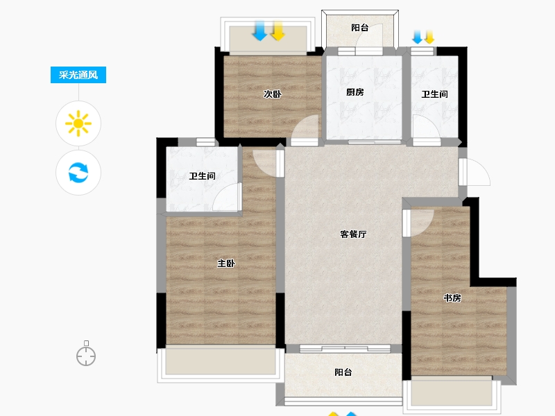 四川省-成都市-领地合兴丽府蘭台-73.04-户型库-采光通风