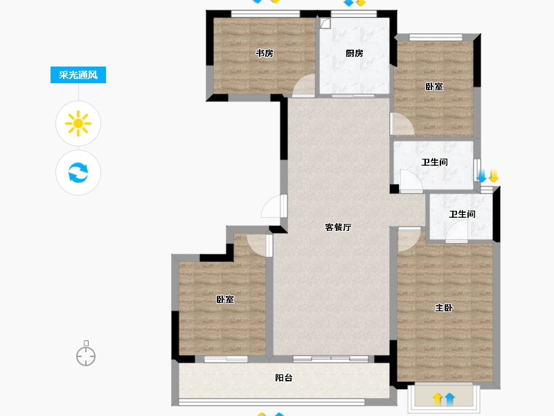 浙江省-金华市-滨江建杭坤和望品-106.40-户型库-采光通风