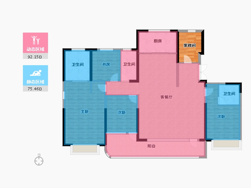 陕西省-西安市-大明宫金茂府二期-158.39-户型库-动静分区