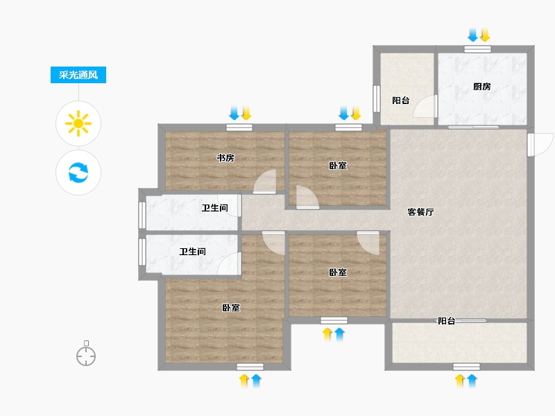 陕西省-西安市-滨江翡翠城-102.87-户型库-采光通风