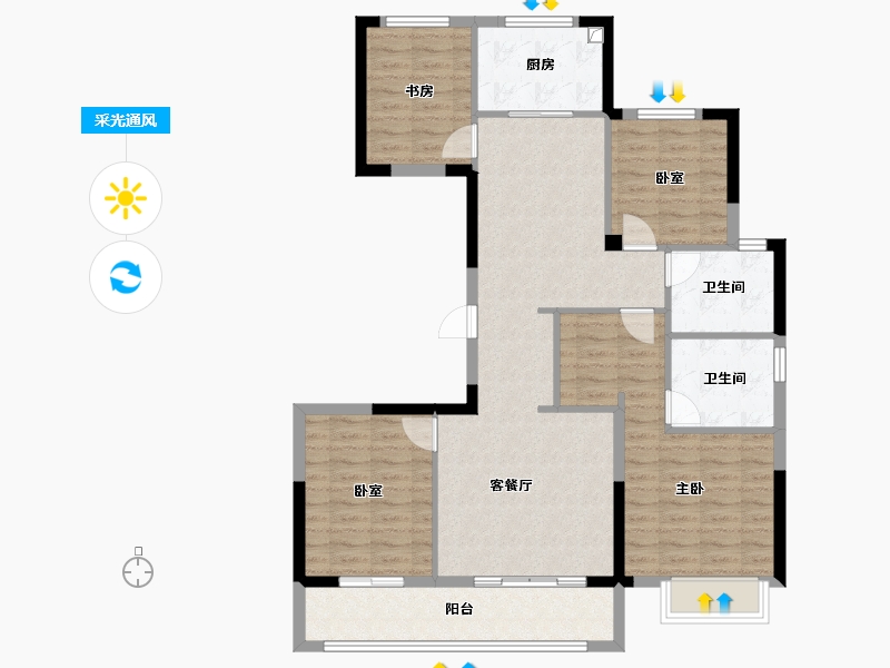 浙江省-宁波市-盛元·东江汇-105.60-户型库-采光通风