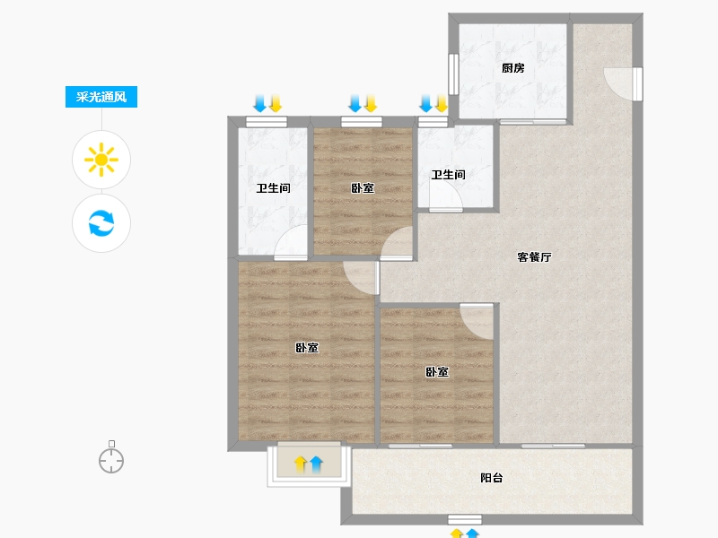 河南省-郑州市-正弘璟云筑-86.03-户型库-采光通风