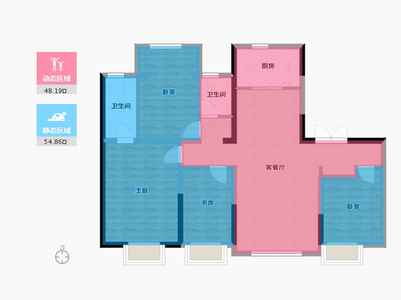 陕西省-西安市-曲江文商·檀境-91.72-户型库-动静分区