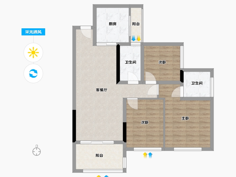 四川省-宜宾市-金域华庭-74.06-户型库-采光通风