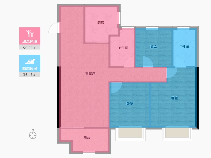 江苏省-镇江市-万科金域蓝湾-78.68-户型库-动静分区