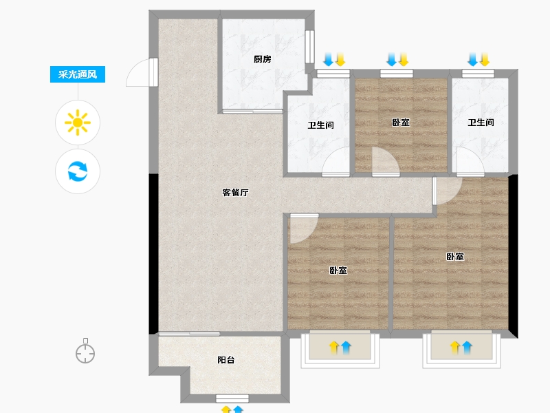 江苏省-镇江市-万科金域蓝湾-78.68-户型库-采光通风