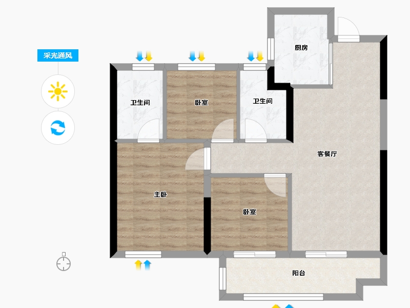 福建省-福州市-保利阅江台-71.67-户型库-采光通风