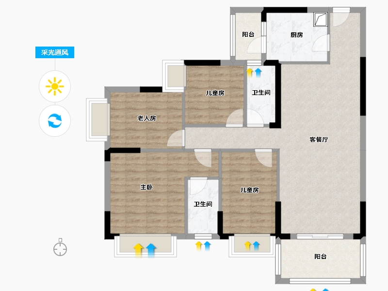 广东省-肇庆市-锦龙凤凰城-104.55-户型库-采光通风