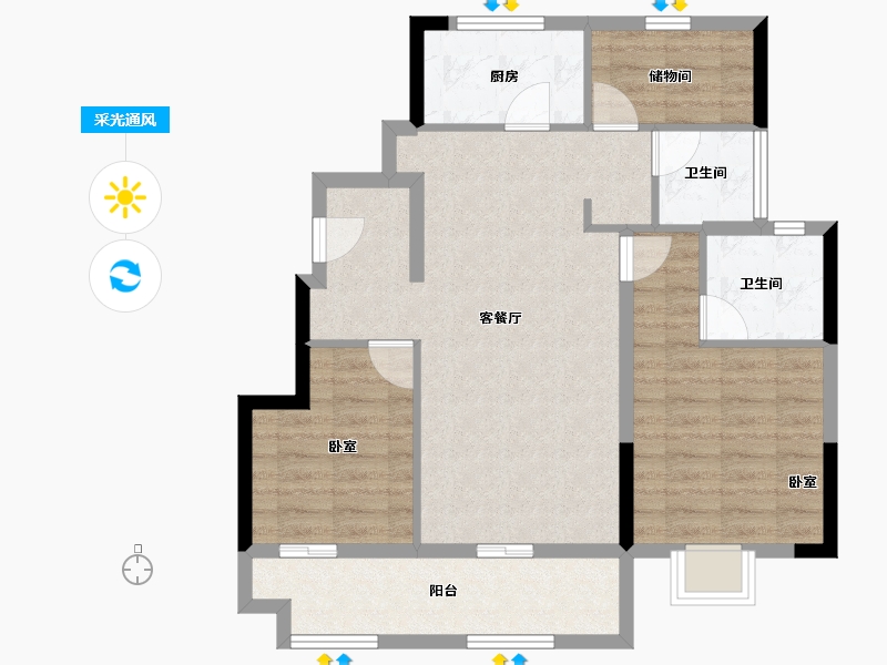 浙江省-宁波市-美的海畔云城-79.29-户型库-采光通风