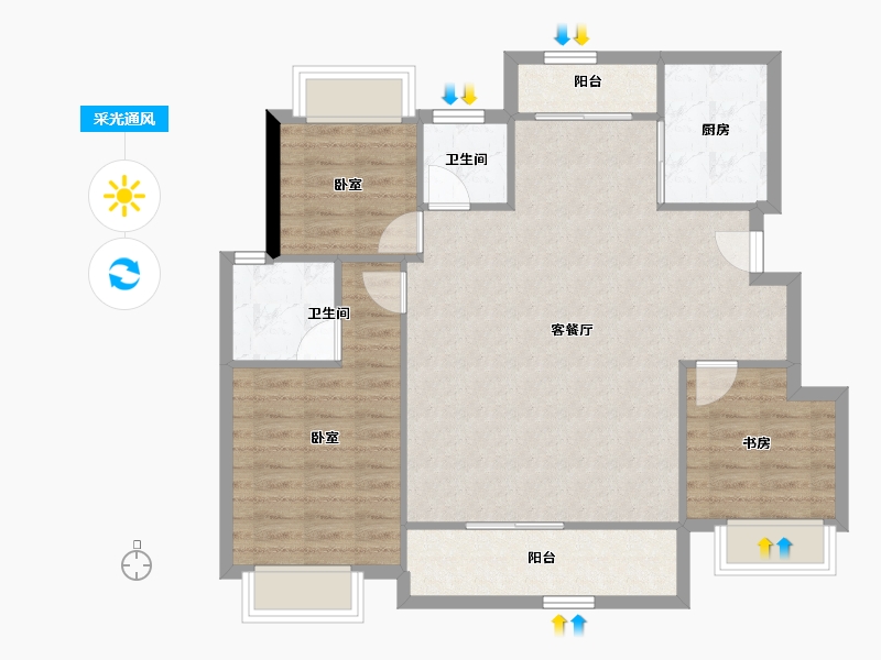 湖北省-武汉市-德信江宸-90.68-户型库-采光通风