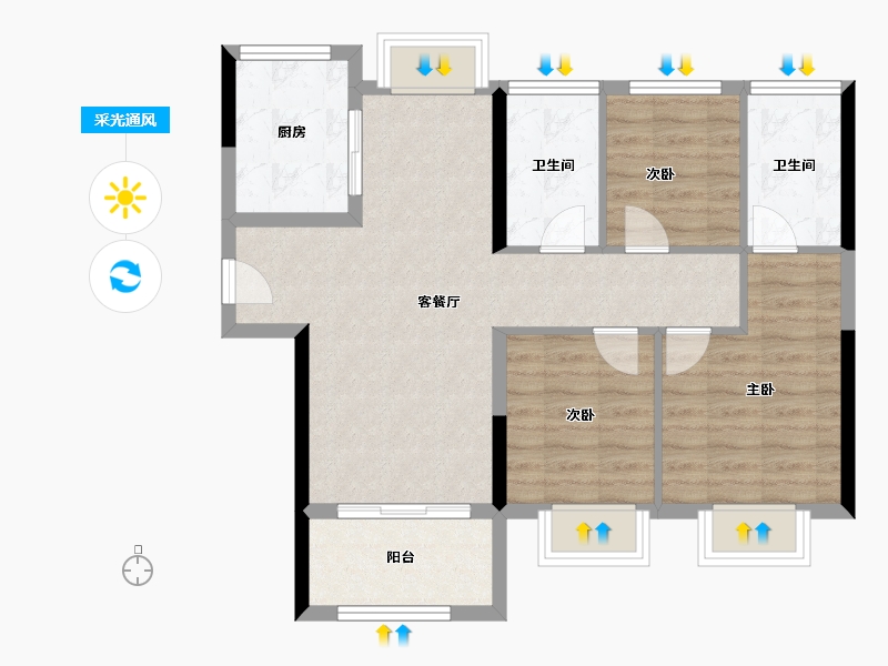 福建省-厦门市-特房樾鸣湾-75.99-户型库-采光通风