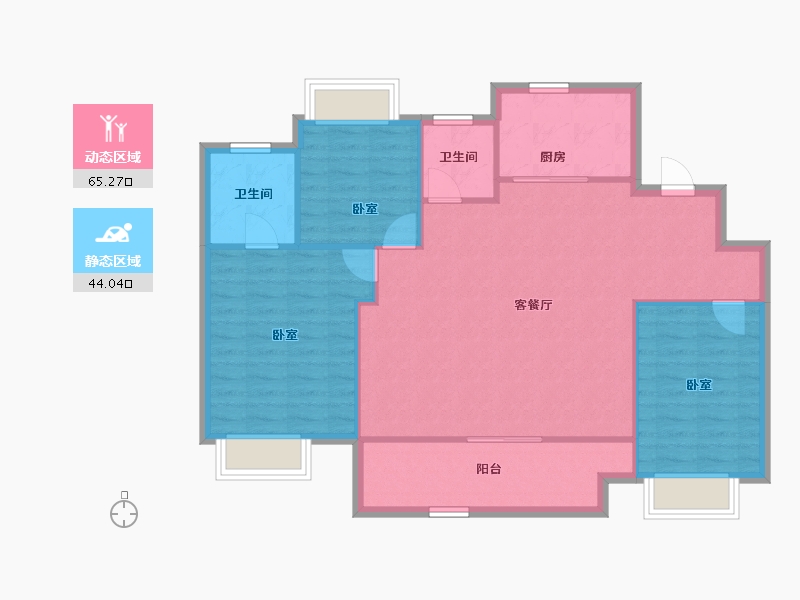 江苏省-镇江市-万科翡翠公园-100.68-户型库-动静分区