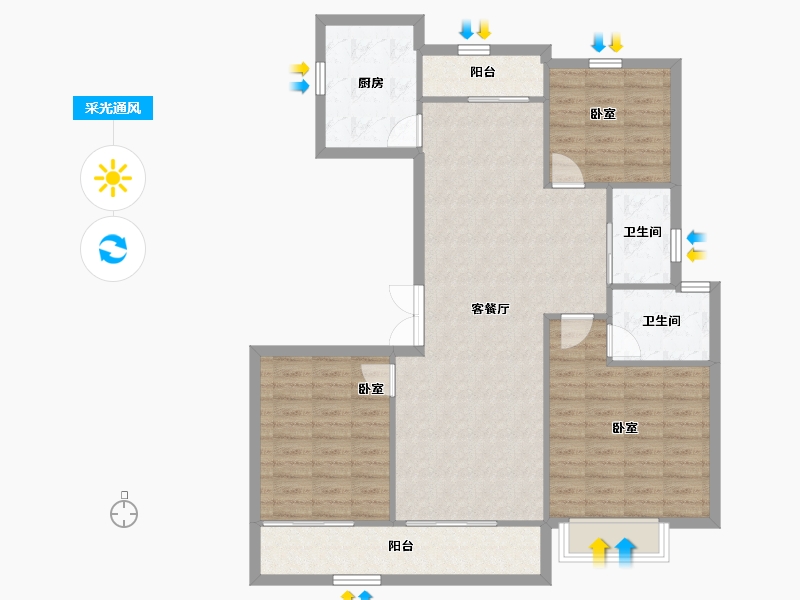 陕西省-西安市-绿城蘭园-103.20-户型库-采光通风