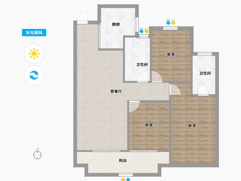 山东省-青岛市-海信九麓府-97.68-户型库-采光通风