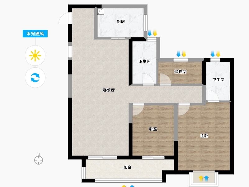 浙江省-宁波市-美的海畔云城-94.42-户型库-采光通风