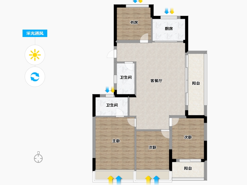 浙江省-杭州市-中天海威云咏汀洲-104.00-户型库-采光通风