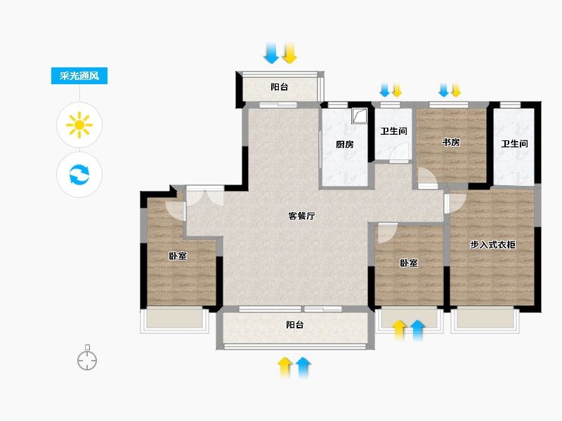 陕西省-西安市-中国铁建西派逸园-111.74-户型库-采光通风