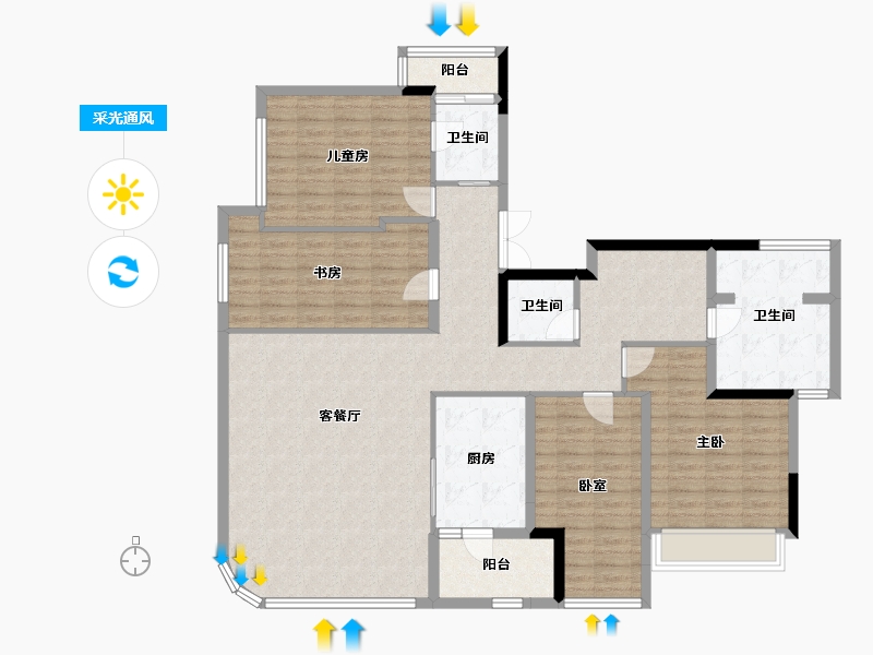 重庆-重庆市-香港置地启元-144.73-户型库-采光通风