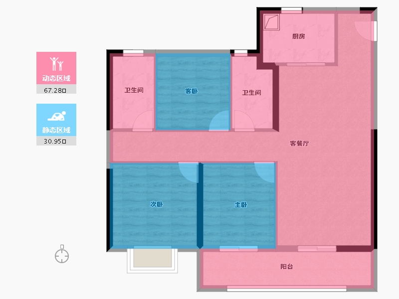 江苏省-南京市-龙光·下关城开·玖荣府-88.00-户型库-动静分区