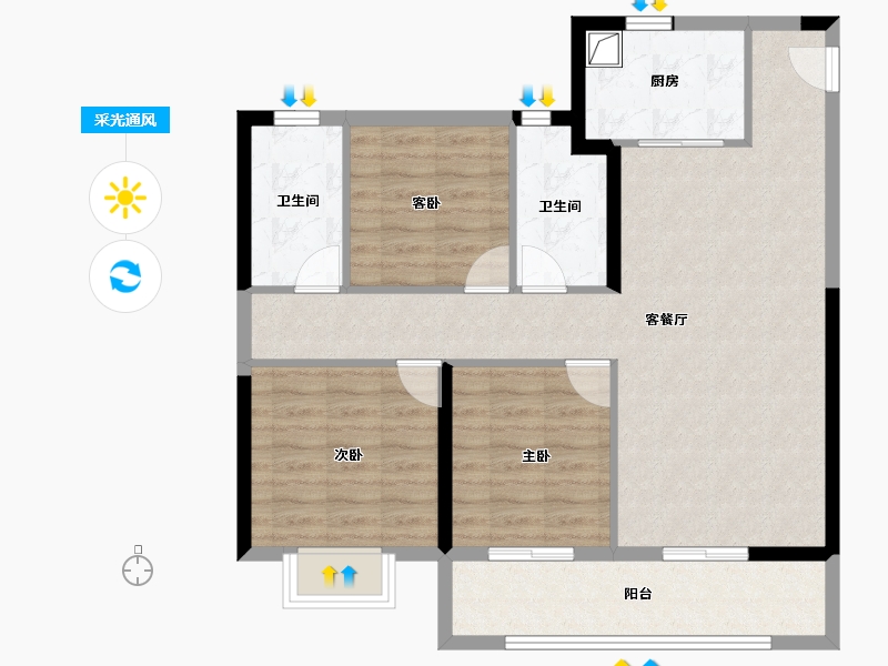 江苏省-南京市-龙光·下关城开·玖荣府-88.00-户型库-采光通风