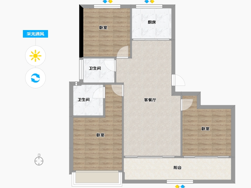 浙江省-金华市-滨江建杭坤和望品-90.67-户型库-采光通风