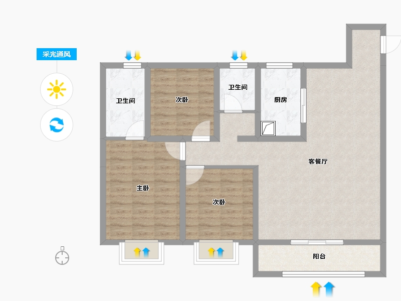 陕西省-咸阳市-龙泉·壹号院-93.38-户型库-采光通风