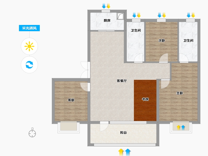 山东省-聊城市-澜庭嘉苑-105.60-户型库-采光通风