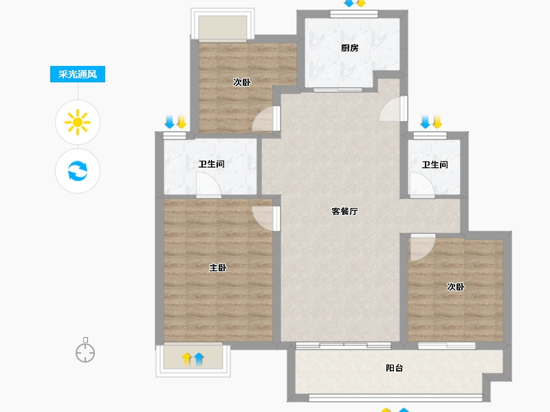 江苏省-常州市-万科金域蓝湾-88.04-户型库-采光通风