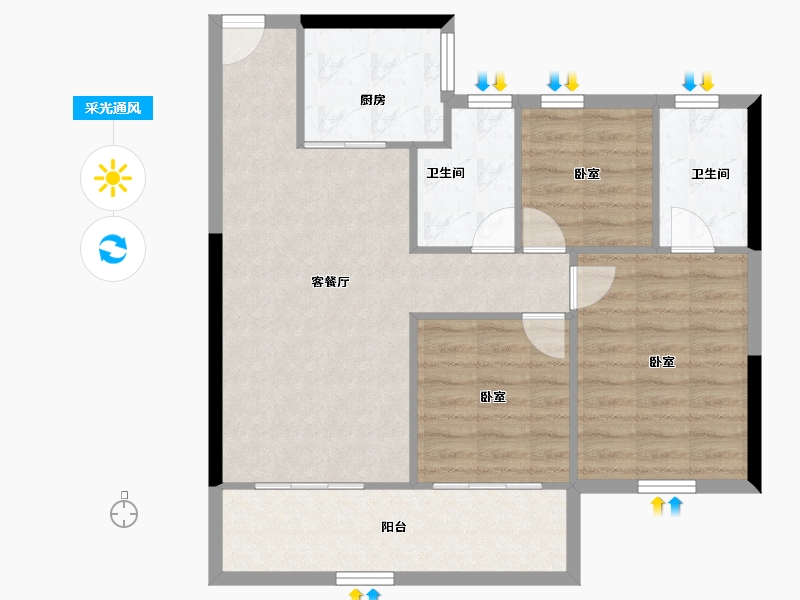 浙江省-宁波市-时代江上鸣翠-79.86-户型库-采光通风