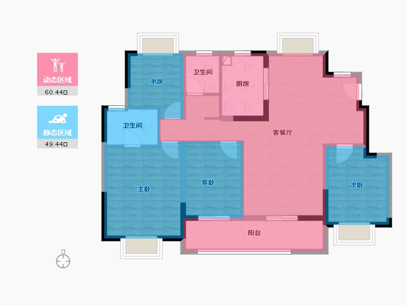 江苏省-南京市-龙光·下关城开·玖荣府-97.60-户型库-动静分区