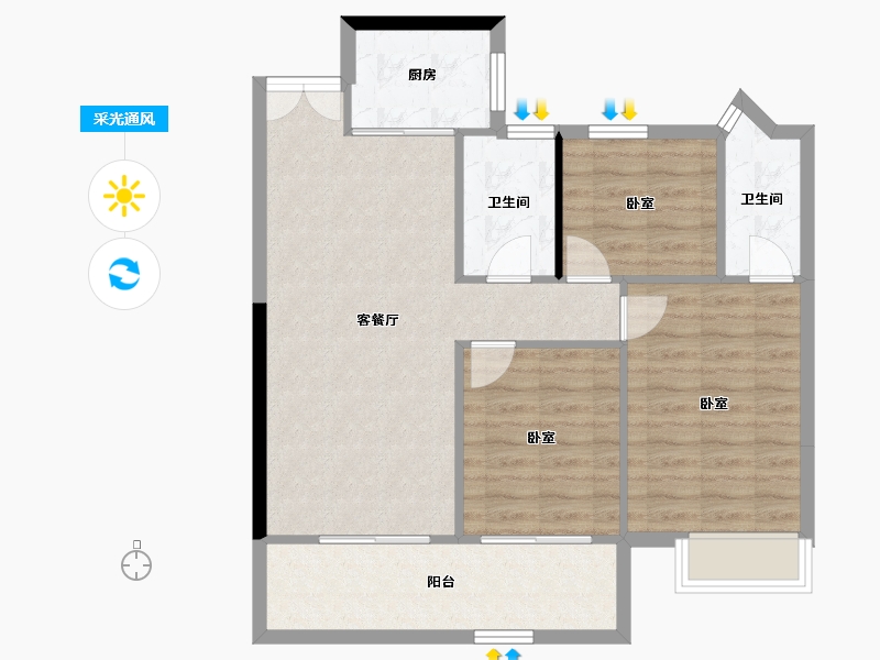 浙江省-嘉兴市-铂翠云邸-81.81-户型库-采光通风