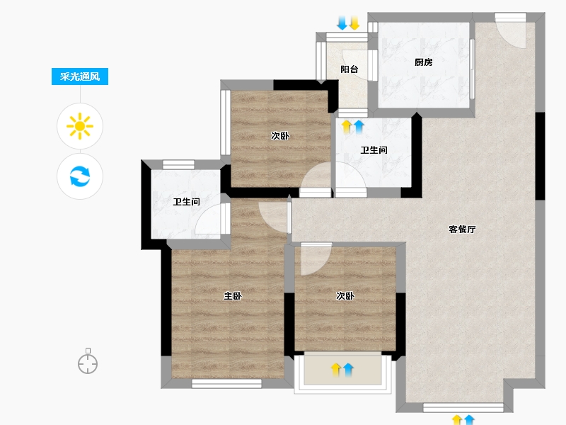 四川省-成都市-东原江山印月-67.32-户型库-采光通风