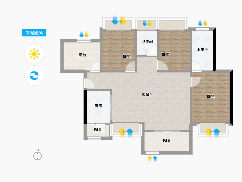 广东省-惠州市-鸿润南韵花园-88.86-户型库-采光通风