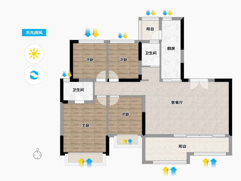 四川省-成都市-兴城人居鎏林语-107.53-户型库-采光通风