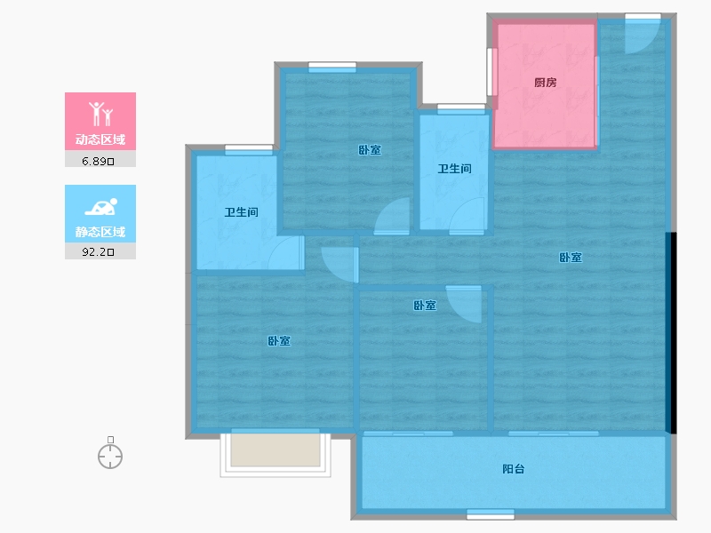 浙江省-宁波市-中海·江東兴樾-90.68-户型库-动静分区