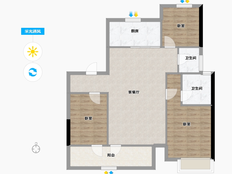 河北省-廊坊市-龙河新城-88.86-户型库-采光通风