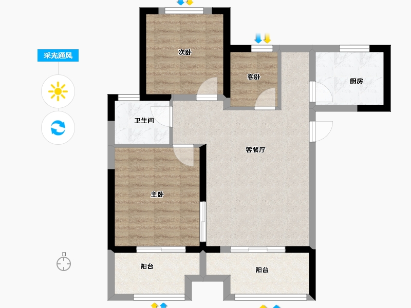 浙江省-嘉兴市-君豪尚庭-70.40-户型库-采光通风