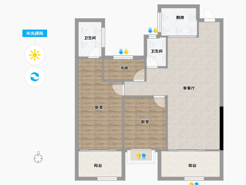 湖南省-长沙市-嘉宇北部湾-95.67-户型库-采光通风