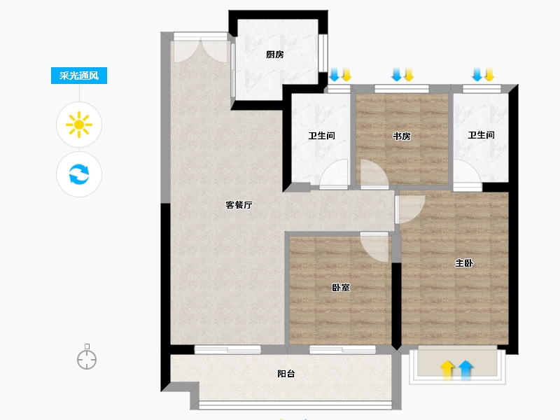 福建省-福州市-鲁能公馆三期-78.23-户型库-采光通风