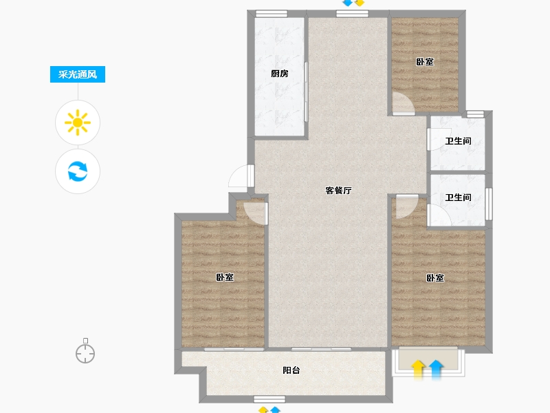 山东省-聊城市-冠宏·直隶村小区-110.68-户型库-采光通风