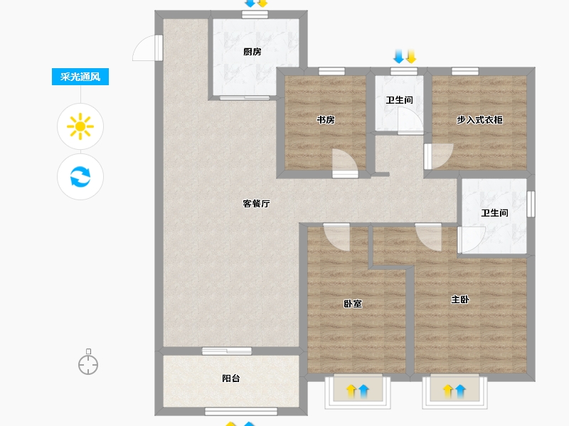 山东省-菏泽市-水岸学府-104.00-户型库-采光通风