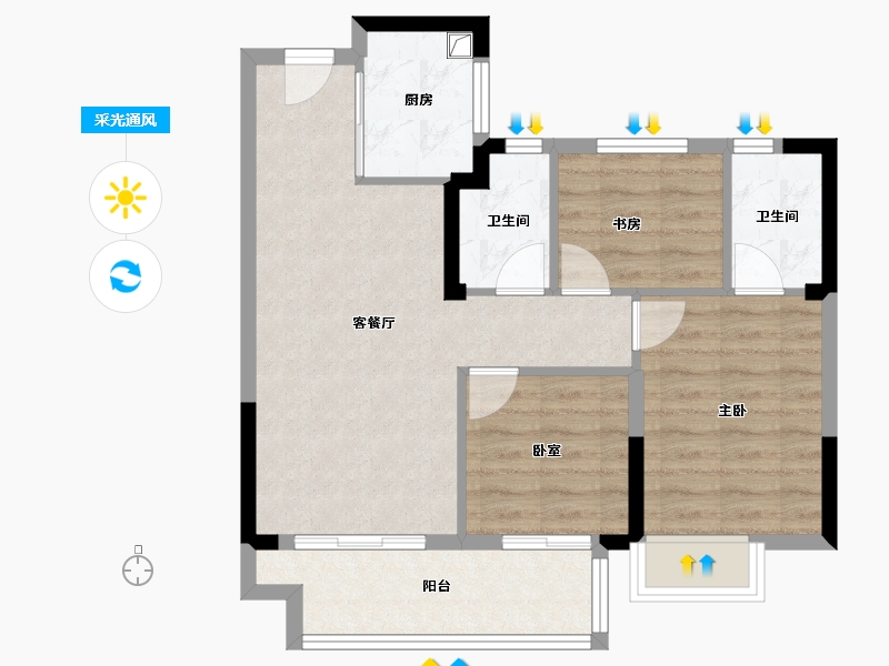 福建省-宁德市-左海望悦-66.67-户型库-采光通风