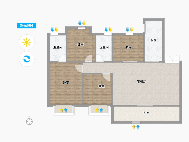 江苏省-南京市-颐居华发颐和四季府-104.20-户型库-采光通风