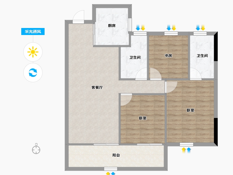 浙江省-宁波市-奥克斯·山悦云庭-86.68-户型库-采光通风