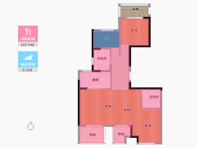 浙江省-杭州市-东海闲湖城·栖霞湾-98.25-户型库-动静分区