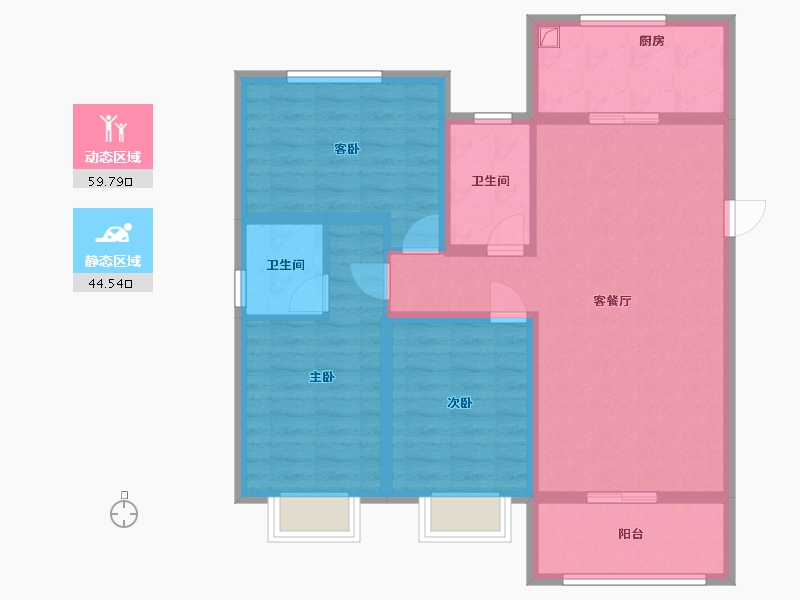 河北省-唐山市-昊和沁园八期-92.80-户型库-动静分区