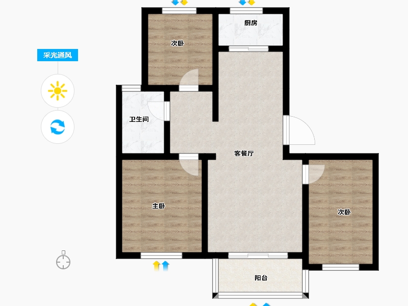 河北省-邯郸市-静和苑-77.38-户型库-采光通风