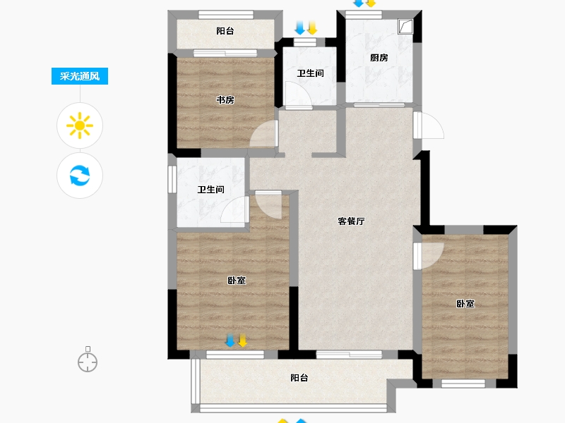 浙江省-宁波市-宁波欢乐滨海-80.00-户型库-采光通风