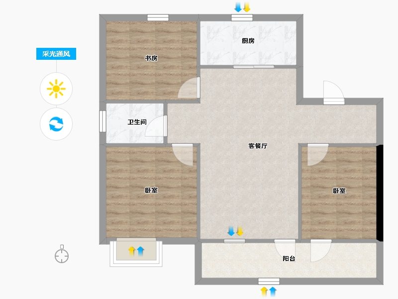 河北省-廊坊市-龙河新城-80.76-户型库-采光通风